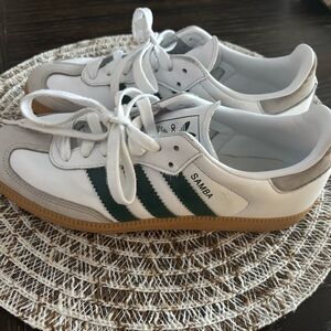Adidas Samba White with Dark Green Stripes